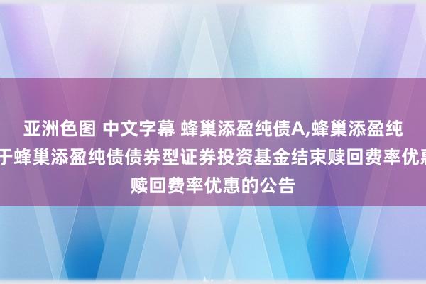 亚洲色图 中文字幕 蜂巢添盈纯债A,蜂巢添盈纯债C: 对于蜂巢添盈纯债债券型证券投资基金结束赎回费率优惠的公告