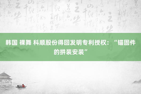 韩国 裸舞 科顺股份得回发明专利授权：“锚固件的拼装安装”