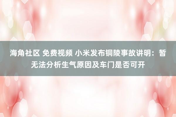 海角社区 免费视频 小米发布铜陵事故讲明：暂无法分析生气原因及车门是否可开