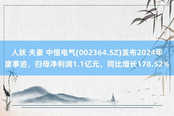人妖 夫妻 中恒电气(002364.SZ)发布2024年度事迹，归母净利润1.1亿元，同比增长178.52%